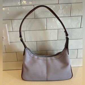 Vintage Y2K Fossil Lavender Purple Canvas Shoulder Bag Purse Brown Leather EUC